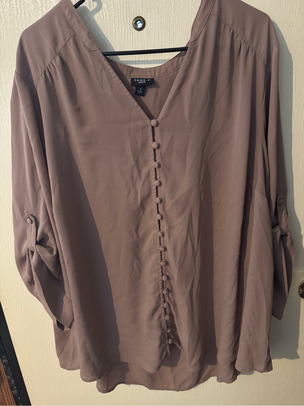 torrid Taupe Button-Front V-Neck Blouse